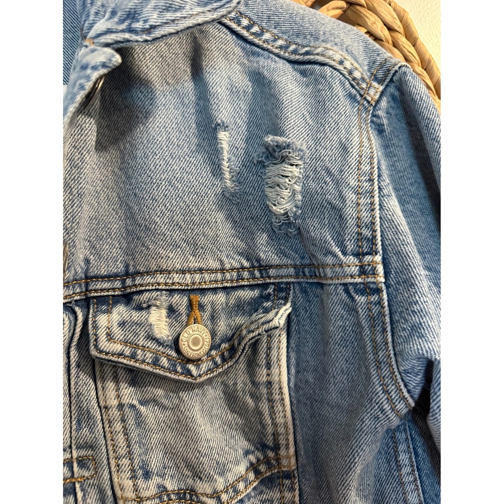 Old Navy Womens Distressed Light Wash Denim Trucker Jacket Blue Small - Picture 5 of 5